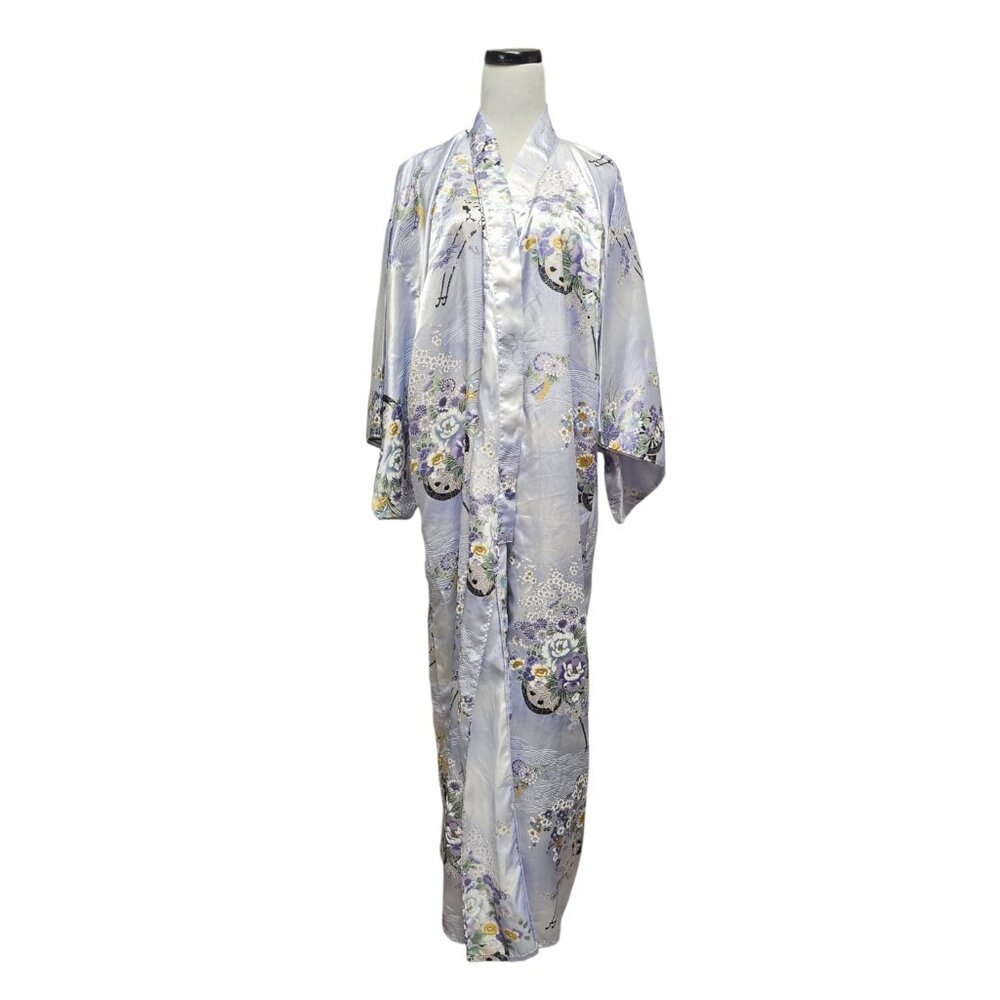 Ichiban floral print satin polyester kimono long robe . made in Japan